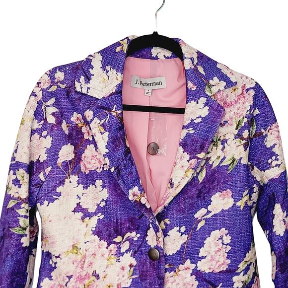 J Peterman Purple Cherry Blossom Cotton One Button 3/4 Sleeve Jacket NWOT Size 4 - Picture 3 of 11